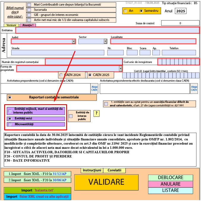 Criterii selecție tip entitate pentru formularul de bilanț 5 Cost Contab | Servicii contabilitate Screenshot 1 Cost Contab | Servicii contabilitate
